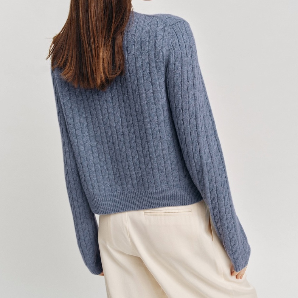 NWT Reformation Clara Cardigan Blue Cable Knit 100% Cashmere XS - Picture 4 of 6